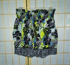 Cute Tropical Hawaiian Print Mini Skirt~M~Derek Heart~Smocked Waist~Gree... - £5.45 GBP