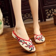 Chinese Plum Flowers Embroidered Women Cotton Slippers Ladies Close Toe Leisure  - £22.32 GBP