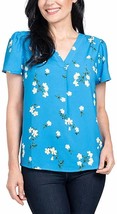 Hilary Radley Womens V-Neck Printed Blouse Size: S, Blue &amp; Off-White Floral - £23.59 GBP