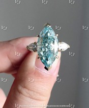 4Ct Marquise Simulated Aquamarine 3 Stone Engagement Ring 14K Yellow Gold Plated - £46.03 GBP