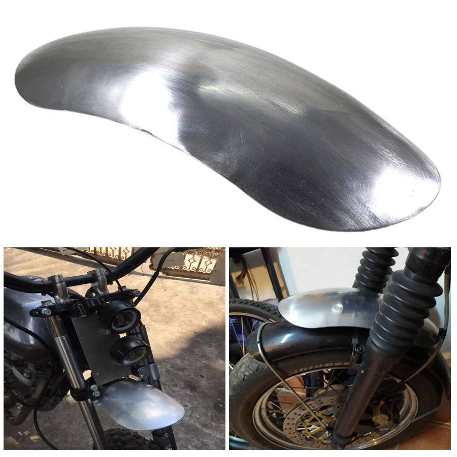Silver Universal Motorcycle Mudguard Scooter Short Front Fender Mudflap Metal - £23.23 GBP