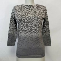 Talbots Womens Petites 0P Merino Wool Sweater Pullover knit grey Ombre Leopard - £18.32 GBP