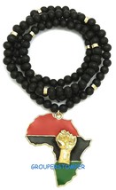 Power Fist On Pan-African Africa Pendant with Wood Bead Necklace - £12.86 GBP+