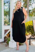 Black Plus Size Wide Sleeveless Shoulder Straps Maxi Dress - £17.85 GBP+
