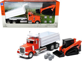 Peterbilt Dump Truck Orange and White and Kubota KX080-4 Excavator Orange and B - £48.46 GBP