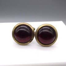 Classy Vintage Red Lucite Cufflinks, Ruby Cabochon in Gold Tone, Elegant Mens - £19.79 GBP