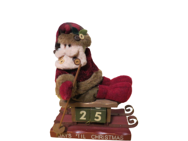 Stuffed Plush Santa On Sleigh Countdown To Christmas Figure W/Ski Poles 8&quot;L - £15.75 GBP
