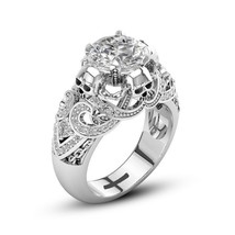 Solid 14k White Gold 3.25Ct Round Diamond Gothic Skull Engagement Ring in Size 9 - £198.52 GBP