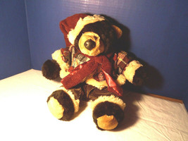 Christmas teddy Bear Plush Black with Cute hat coat & Scarf  by Dan Dee 15 inch - £9.40 GBP