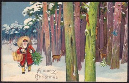 Santa in Forest w/ Tree &amp; Packages 1908 Emb. Color Postcard S&amp;M Series 153 - £10.89 GBP