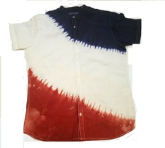 Red/White/Blue African Tie-Dye Print Quality Short Sleeve Button Down Shirt. L - £26.38 GBP