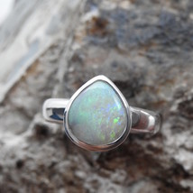 Natural Lightning Ridge Solid Opal Sterling Silver Ring - £55.81 GBP