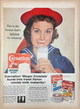 Vintage 1958 Carnation Instant Nonfat Milk Woman With Milk Mustache Prin... - £4.10 GBP