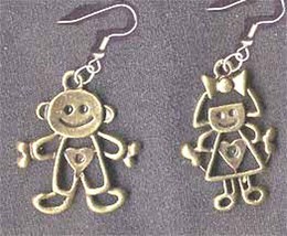 Funky Stick Figure Kids Earrings Teacher Boy Girl Student Charms Costume Jewelry - £5.38 GBP