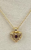 Vtg Avon Kids Heart Filigree Birthstone February Simulated Amethyst Neck... - $11.99