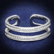 Women&#39;s CZ Double Parallel Open Cuff 925 Sterling Silver Wedding Ring Sz 5-9 - £65.80 GBP