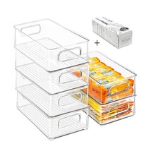 Stackable Refrigerator Organizer Bins, 6 Pack Clear Kitchen Organizer Container  - £37.12 GBP