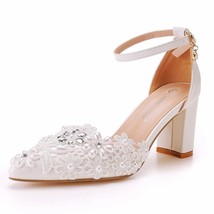 Fashion Sexy Elegant High Heels Ankle Strap Party Sandals Women White Pearl Rhin - £47.77 GBP