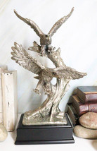 Large King Of The Skies Electroplated Silver Bald Eagles Taking Flight Statue - £64.73 GBP