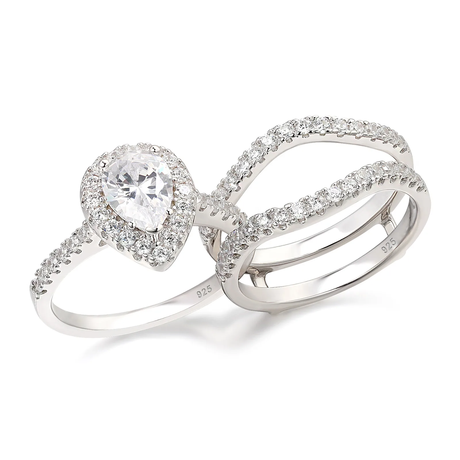 Pear?Oval Cut AAAAA CZ Engagement Rings Set for Women 925 Sterling Silver Adjust - £57.35 GBP