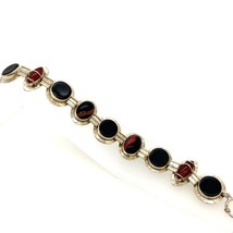 Vtg Signed 925 Multi Color Agate and Black Onyx Panel Link Toggle Bracelet 6 3/4 - £122.63 GBP