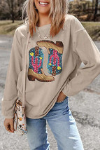 Full Size Sequin Boots Round Neck Long Sleeve Sweatshirt - £28.48 GBP