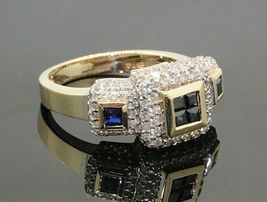 Designer Women&#39;s 14k Yellow Gold Over 3.20Ct Blue Sapphire Pave Diamond Ring - £95.01 GBP