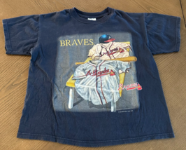 Vintage 90s Braves T Shirt Mens M Blue Atlanta Baseball MLB Jersey Print - $345.62 MXN