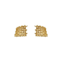 18k Yellow Gold Plated Modern Hollow Square Basket Weave Stud Push Back Earrings - £39.51 GBP