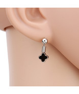 Petite Silver Tone Clover Earrings With Jet Black Faux Onyx Inlay - $30.06 CAD