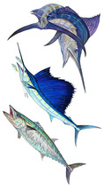 Marlin Sail King Fish Deep Sea Fishing 3pc Decal Auto Car Truck RV Boat Cell Cup - £5.55 GBP+