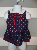 Janie and Jack Navy Blue W/Flower Print Red Bow Sleeveless Shirt Resort 1 Size 3 - £16.04 GBP