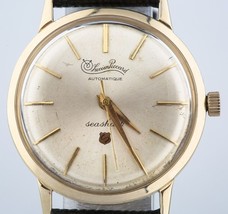 10k Yellow Gold Plated Lucien Piccard Automatic Seashark Mens Watch Leather Band - £1,224.66 GBP