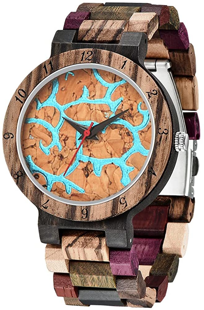 Men Watches with Handmade Colorful Bamboo Wood Watch Analog Quartz Woode... - $62.49