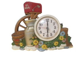 Vtg Burwood New Haven Clock Quartz Mailbox Milk Can Flower Wall Battery #2667 - £15.56 GBP