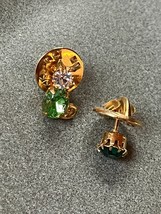 Lot of Green &amp; White Rhinestone Kitty Cat Goldtone &amp; Simple Dark Green Solitaire - £9.05 GBP