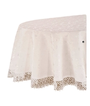 Oval Off White Tablecloth, Embossed Patterns, Cotton Lace Border 64x88&#39;&#39; - £54.20 GBP