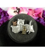 Group of 5 CATS Tri-Color PIN Vintage BROOCH Silvertone Copper-tone Bras... - $19.79