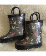 Copelli New York Kids Girls Black Gray Pink Owls Pull On Rain Boots Galo... - €14,79 EUR