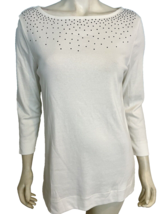 Rafaella Studio Women&#39;s 3/4 Sleeve Tee Shirt with Black Micro Gems White M - £12.94 GBP