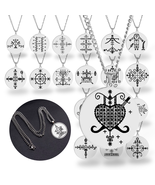 Silver Voodoo Veve Symbols Necklace •  Afro-Caribbean Vodou Jewelry Loa ... - $23.08