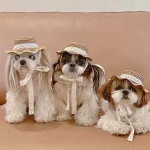 Cute Straw Woven Sun Hat for Cats and Dogs, Pet Bucket Hat, Puppy Hat, D... - $26.99