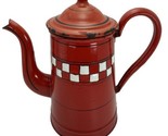 Vintage Antique Enamelware Graniteware Lustucru Red White Checkered Coffee Pot