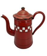 Vintage Antique Enamelware Graniteware Lustucru Red White Checkered Coffee Pot - $169.32