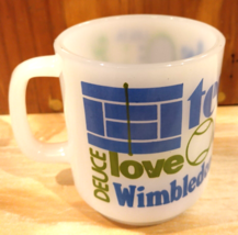 Vintage Milk Glass Tennis Mug - Blue Green  Set Point Wimbledon Deuce Fa... - £11.42 GBP