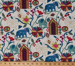Cotton Elephants Flowers Collage Sheet Music Metallic Fabric Print BTY D... - $11.95