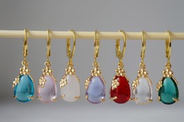 Teardrop gold earrings, Waterdrop delicate earring, Elegant dangle pendant, Mini - £24.64 GBP