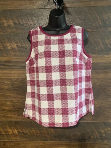 Primary image for Liz Claiborne Top Shell Women Medium Vest Woven Plaid Sleevless Pink Red