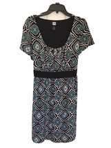 Studio 1940 Womens Knit Dress Sz 14-16W Geometric Black White Aqua Scoop Neck - £12.64 GBP