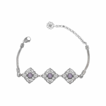 Filigree Art Sterling Silver Amethyst Gemstone Woman Adjustable Link Bracelet - £63.20 GBP